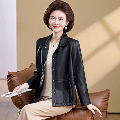中老年女士皮衣时尚休闲妈妈外套