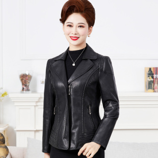 PU皮夹克2025春秋新款 中老年女装 妈妈装 修身 婆婆外套洋气 皮衣时尚