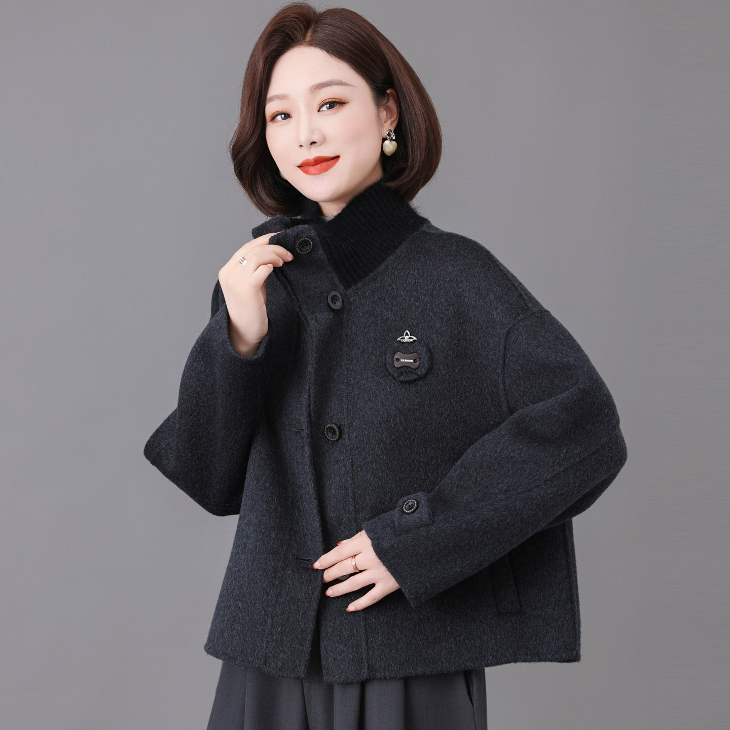 双面羊毛呢外套女短款洋气时尚