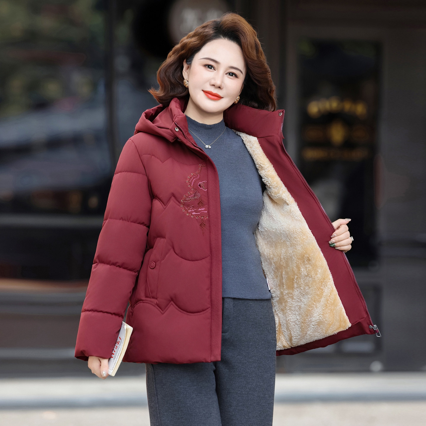 中老年人女棉衣加绒加厚妈妈棉袄