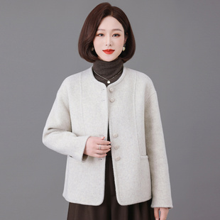 双面羊毛呢外套女短款妈妈秋冬上衣洋气时髦中年女人小香风呢子装