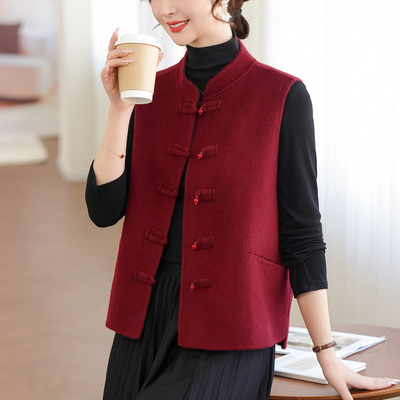 新中式国风立领无袖马甲女绵羊毛
