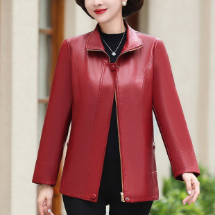 妈妈秋冬外套加绒上衣 休闲大码 皮衣女2025新款 中老年人皮夹克时尚