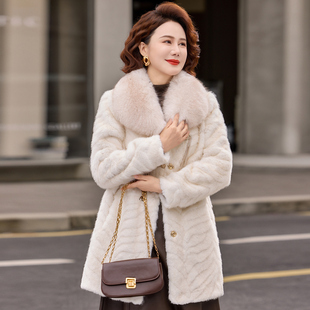 妈妈冬装外套巨好看水貂绒毛毛皮草大衣时尚国风皮毛一体过年衣服