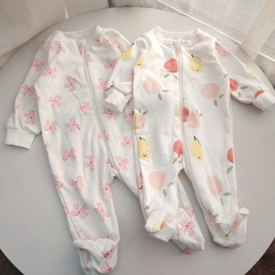 52-66码外贸春秋纯棉男女宝宝长袖包脚爬服新生婴儿连体衣哈衣