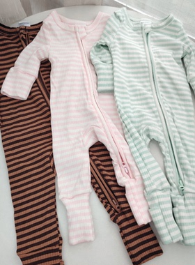 双向拉链56-66码外贸春秋宝宝长袖爬服新生婴儿连体衣螺纹哈衣