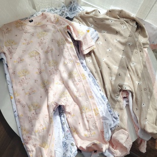 66码外贸春秋纯棉男女宝宝长袖包脚爬服新生婴儿衣服连体衣哈衣