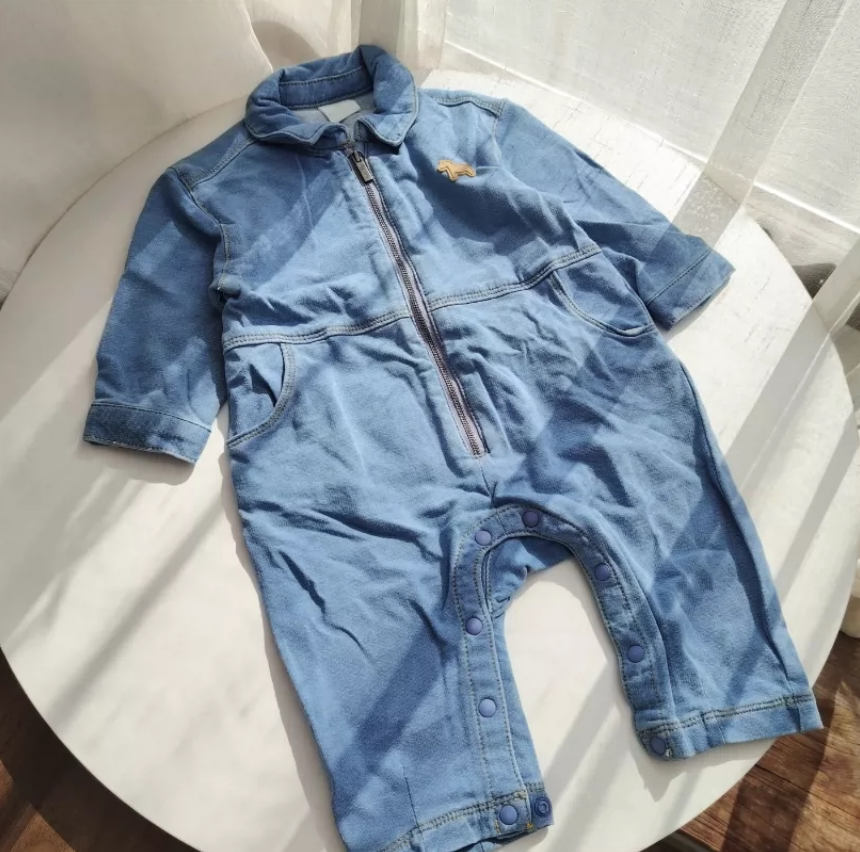73-80码外贸春秋男女宝宝长袖爬服婴儿牛仔拉链连体衣包屁衣哈衣