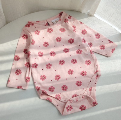 66码外贸女宝宝长袖三角哈衣新生婴儿衣服连体衣包屁衣碎花哈衣