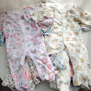 外贸春秋男女宝宝长袖 包脚爬服新生婴儿衣服连体衣哈衣 66码