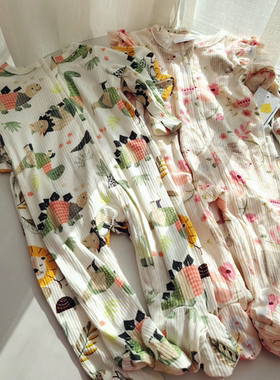 56-66码外贸春秋牛奶丝宝宝长袖包脚爬服新生婴儿衣服连体衣哈衣