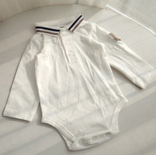 50码外贸男宝宝长袖三角哈衣婴儿衣服新生儿连体衣包屁衣白色哈衣