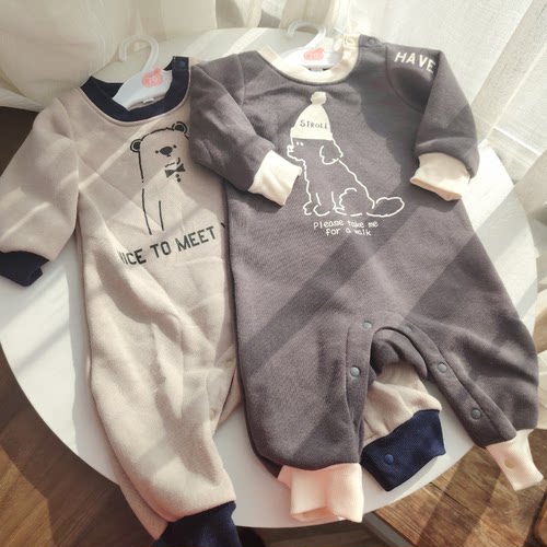 薄绒70-80码外贸秋冬宝宝长袖爬爬服婴儿保暖连体衣包屁衣哈衣