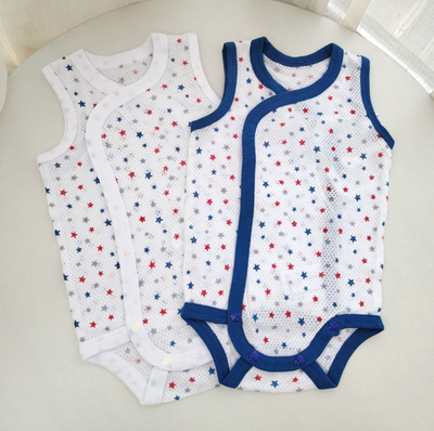 网眼透气59-66外贸三角哈衣夏无袖爬服宝宝连体衣新生婴儿包屁衣