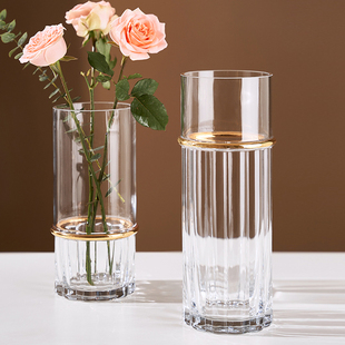 简约现代轻奢圆环透明玻璃花瓶水养鲜花玫瑰插花摆件软装家居饰品