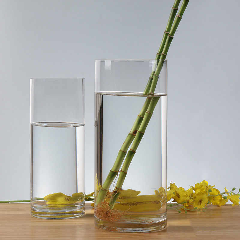 玻璃花瓶透明插花水培富贵竹落地圆柱形直筒特大号玻璃插花瓶摆件
