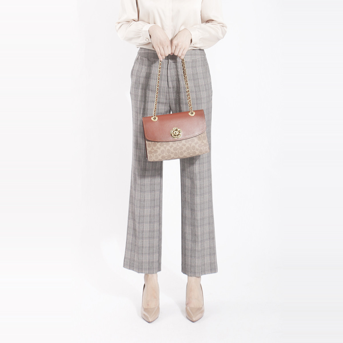 诗燕时装2020秋季新款气质通勤格子时尚微喇裤女a2122