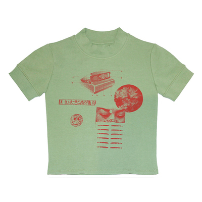 短袖短款辣妹印花女复古