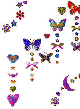 BOISMOU IBUKI 蝴蝶爱心玫瑰花朵星星草莓 复古镭射贴纸