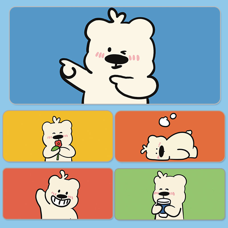 可爱小白熊鼠标垫超大简约男女生加厚笔记本电脑键盘垫子办公桌垫