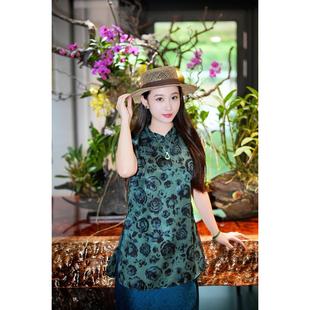 上衣5071 桑蚕丝短袖 蓝大 错银