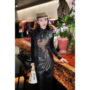 蓝大极光晕新中式 连衣裙5517 桑蚕丝长款