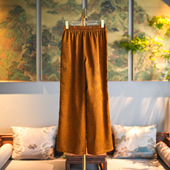 5284 桑蚕丝松紧腰休闲裤 蓝大 杏黄