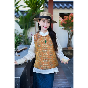 桑蚕丝马夹5839 新中式 蓝大 染​​秋​​​​