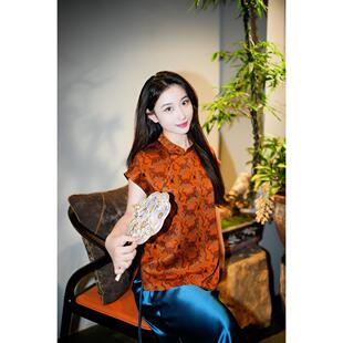 桑蚕丝短袖 新中式 7920 枫火燃 蓝大