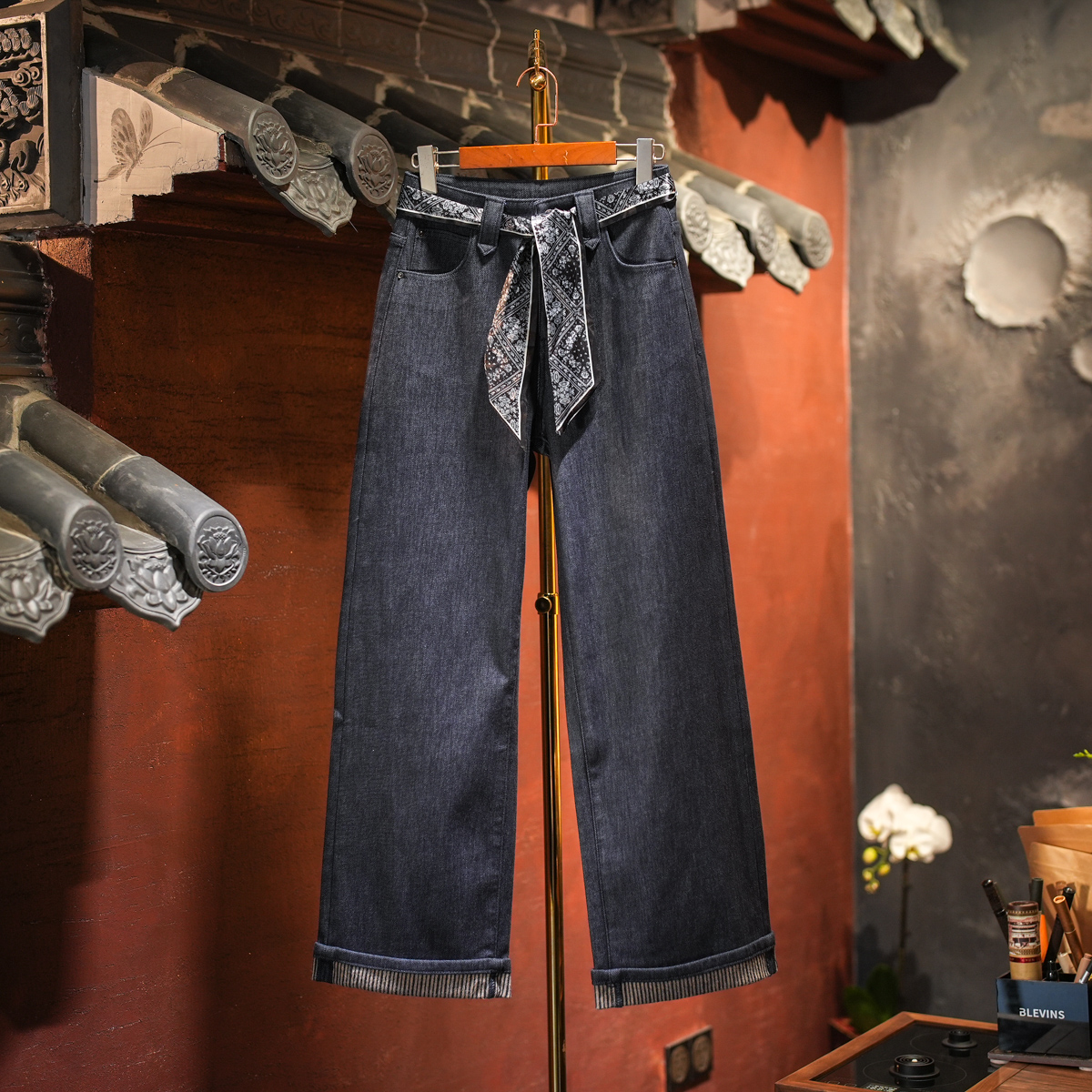 蓝大新中式休闲百搭牛仔裤女款5772