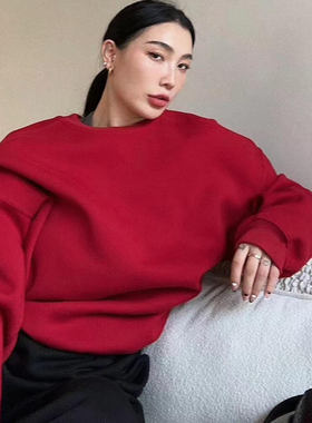 HU MSMR韩国东大门秋冬时髦净版宽松慵懒风复合休闲oversize卫衣