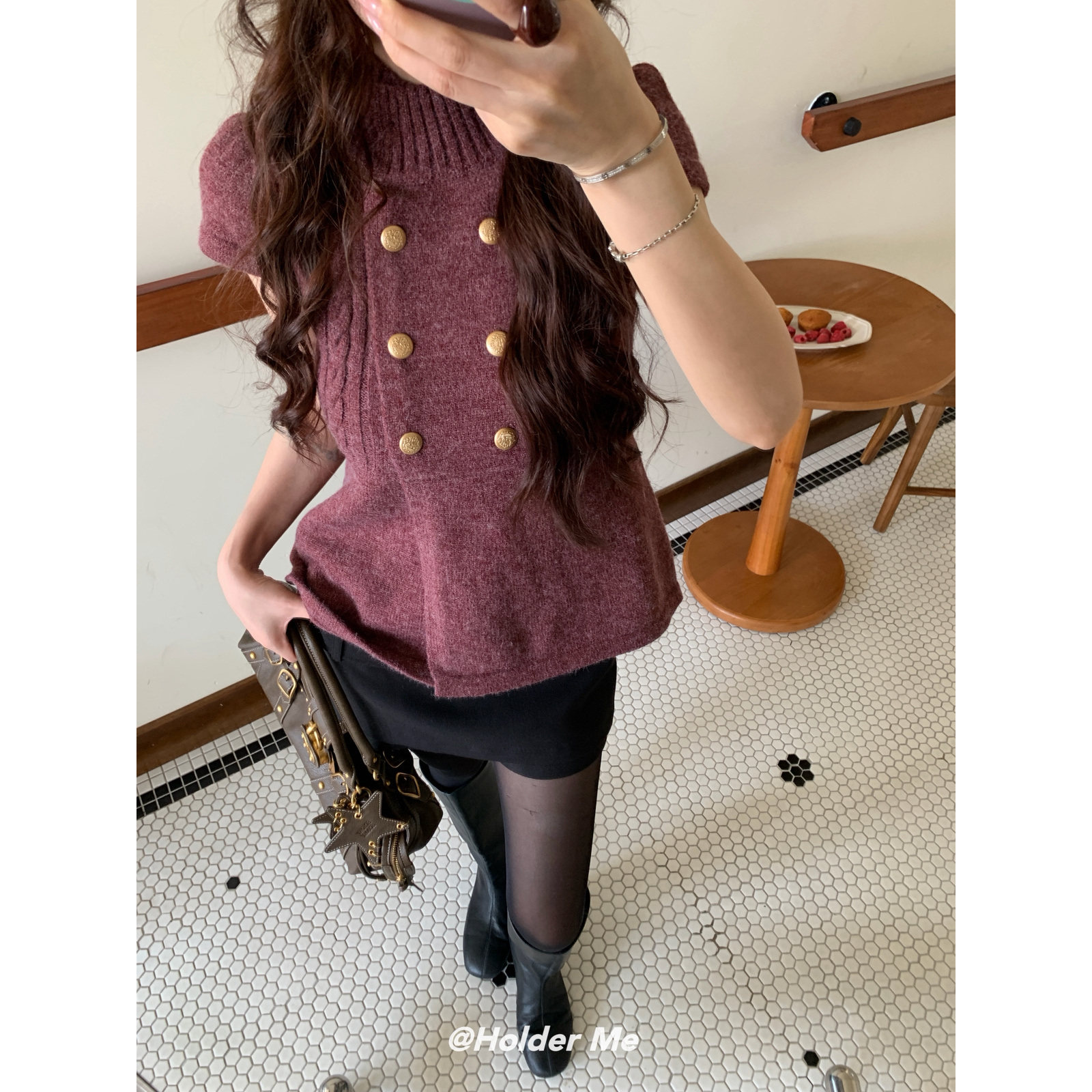 HOLDER英伦风保暖短袖毛衣女
