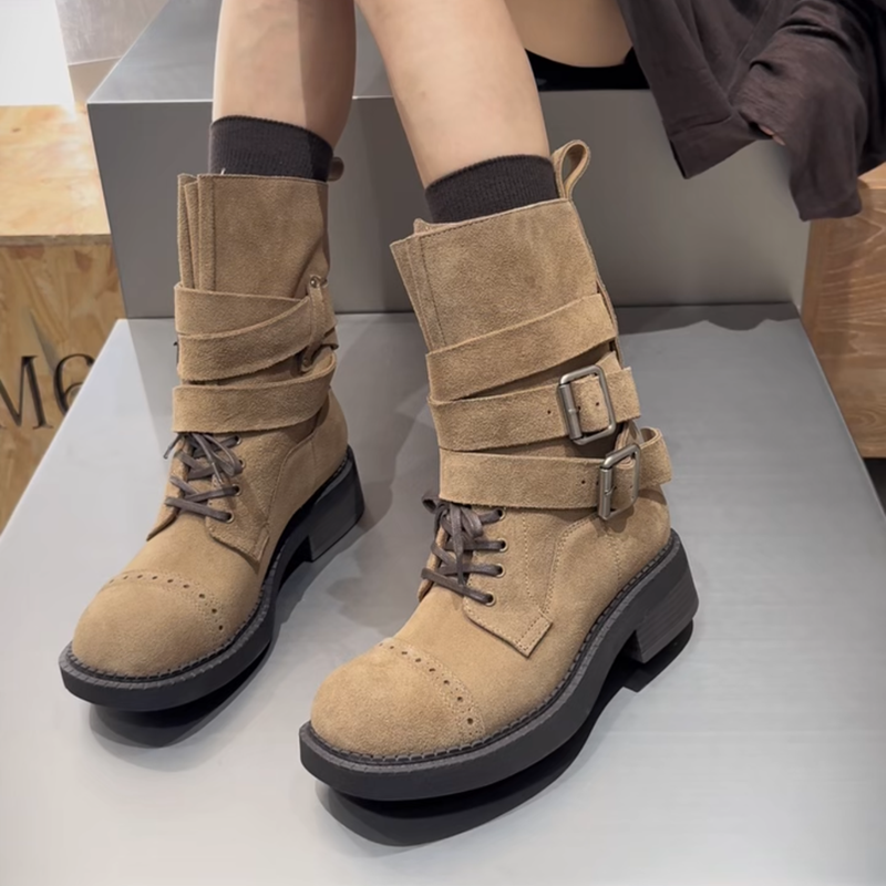 WM6真皮女靴复古马丁靴中筒靴