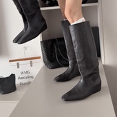 靴2025年秋冬新款 WM6 真皮女靴高筒靴方头内增高时装 中跟套筒长靴