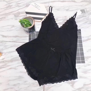 舒适清新螺纹学生睡衣两件套吊带短裤 性感晚安睡衣女夏季 纯棉韩版