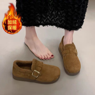 加绒勃肯鞋女2025新款爆款冬季豆豆棉鞋子保暖毛毛鞋一脚蹬雪地靴