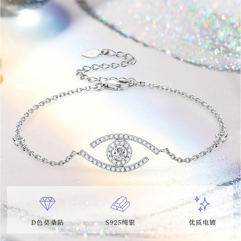 跨境欧美复古恶魔之眼镶钻莫桑石手链女式小众s925纯银手品女