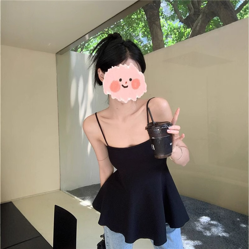 设计感抹胸吊带背心女夏季外穿辣妹大码微胖荷叶边遮肚显瘦上衣