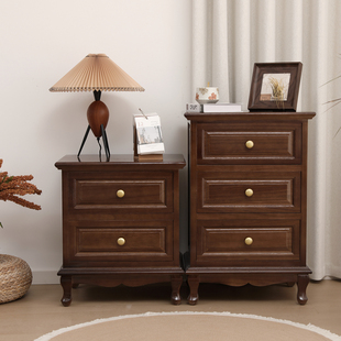 胡桃色轻奢实木整装床头柜简约现代家用收纳柜卧室床边储物柜斗柜