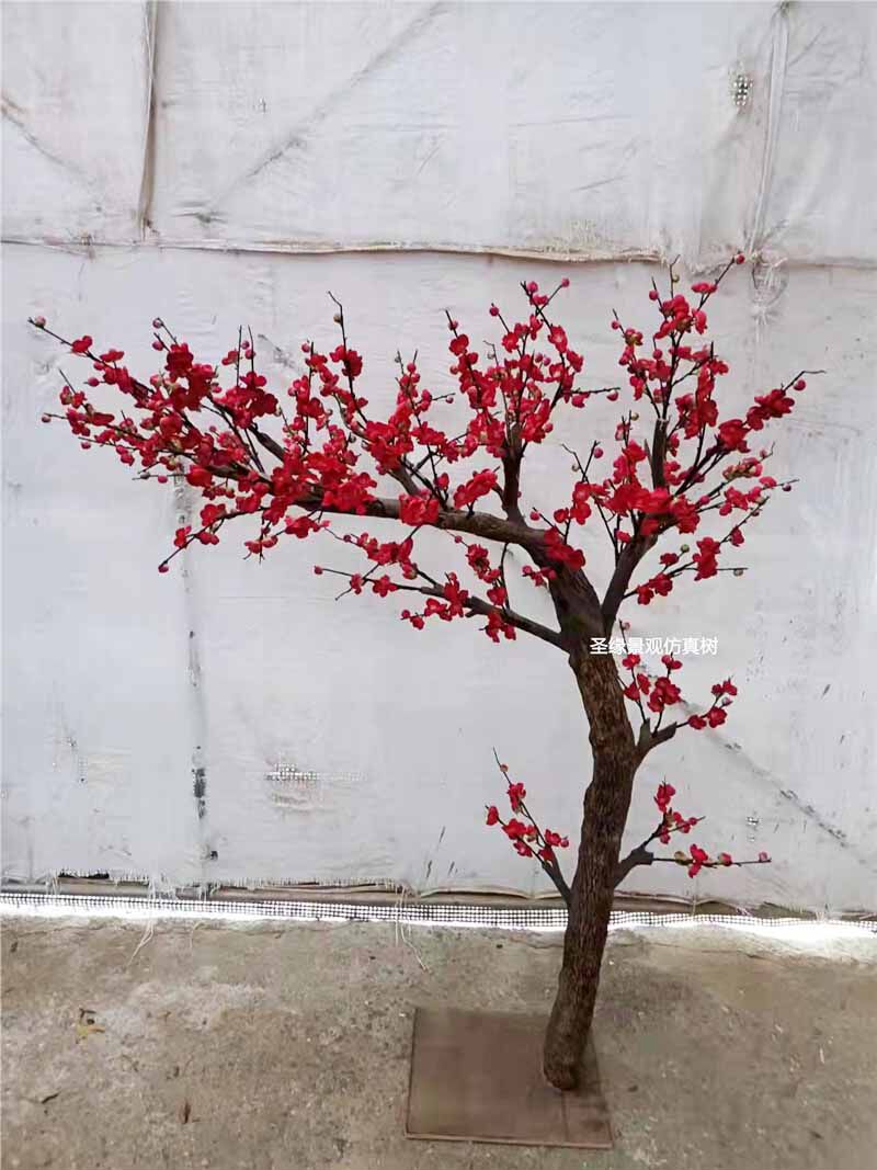 仿真梅花树腊梅花树歪脖子假红梅花冬季造景装饰影视道具客厅摆件