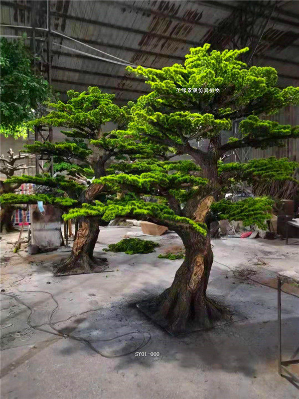 仿真罗汉松迎客松美人松树酒店商场展厅落地花艺装饰定制造型松针