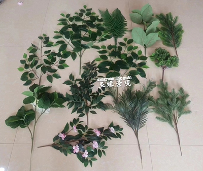 仿真树叶香樟叶水杉叶珙桐花枝罗汉松枝塑料假花枝茶花枝假树配件