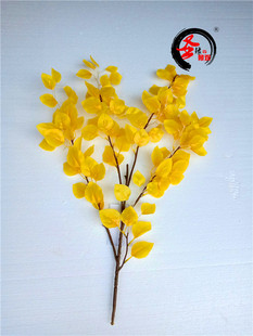 仿真黄栌树叶子假黄道栌黄龙头黄溜子塑料树枝香山黄栌柴黄色叶子