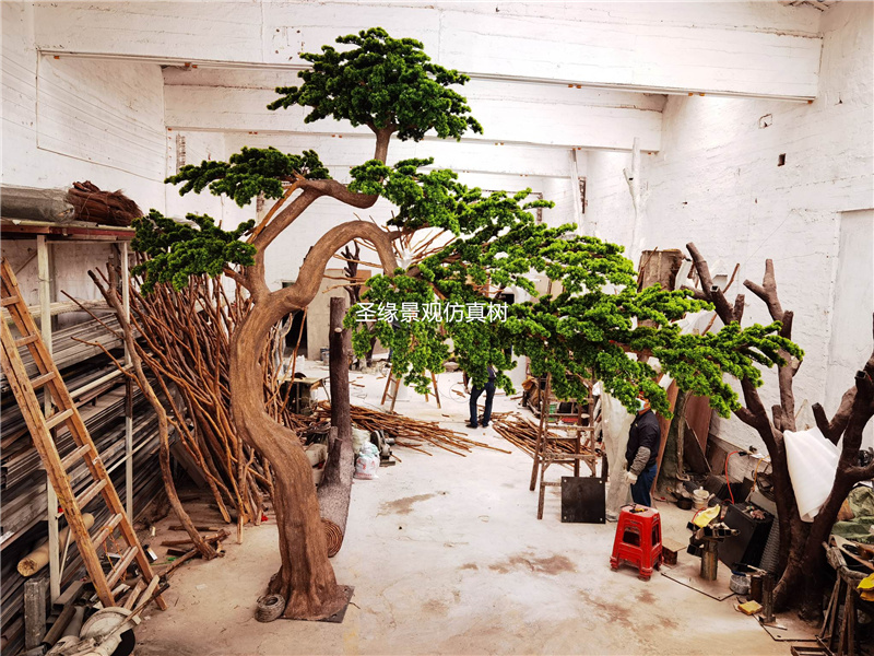 迎客松仿真树玻璃钢假松树大型摆件室内外中式枯山水禅意造景装饰