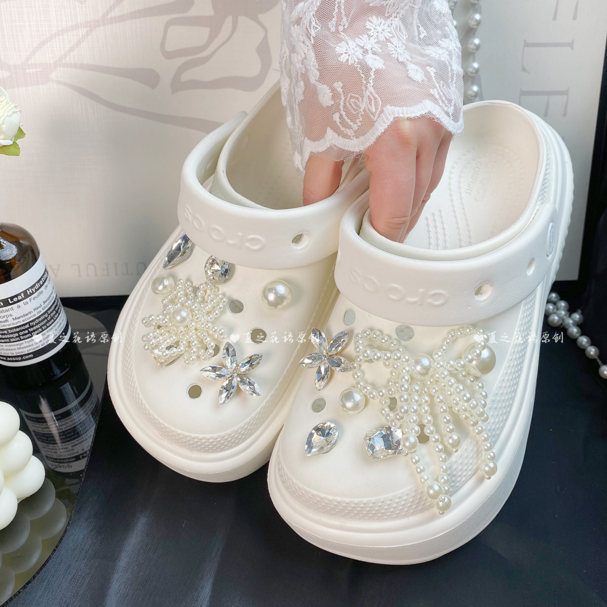 白月光原创设计洞洞鞋鞋花适配crocs鞋面装饰2026年新款珍珠配件