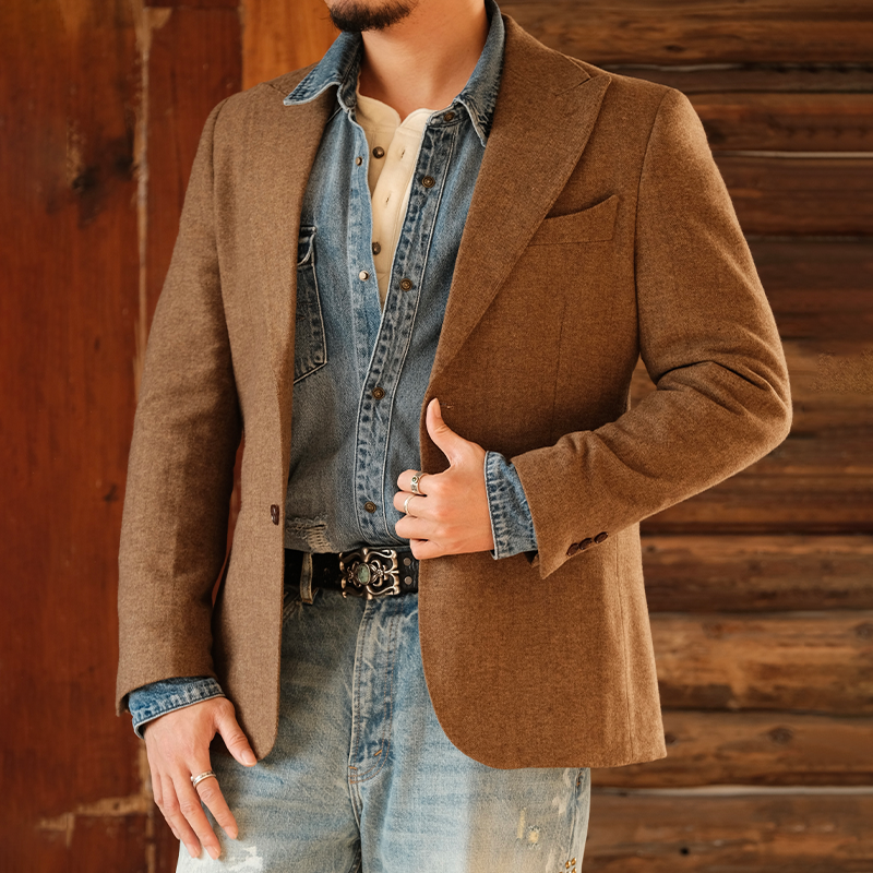 秋冬厚款焦糖老钱风男士单西