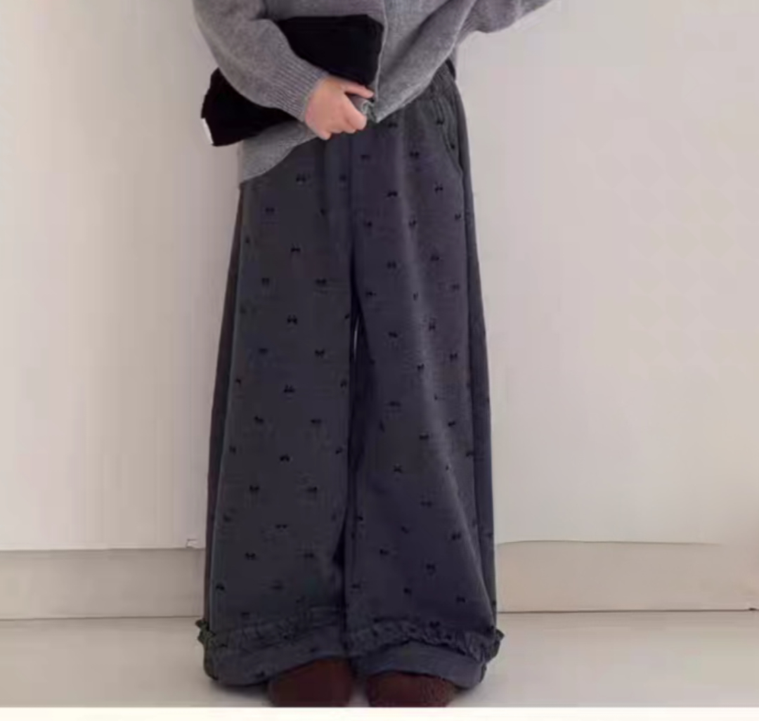 特价有爱品牌童装冬款直筒裤呢料一体绒花边裤儿童裤子中童女童