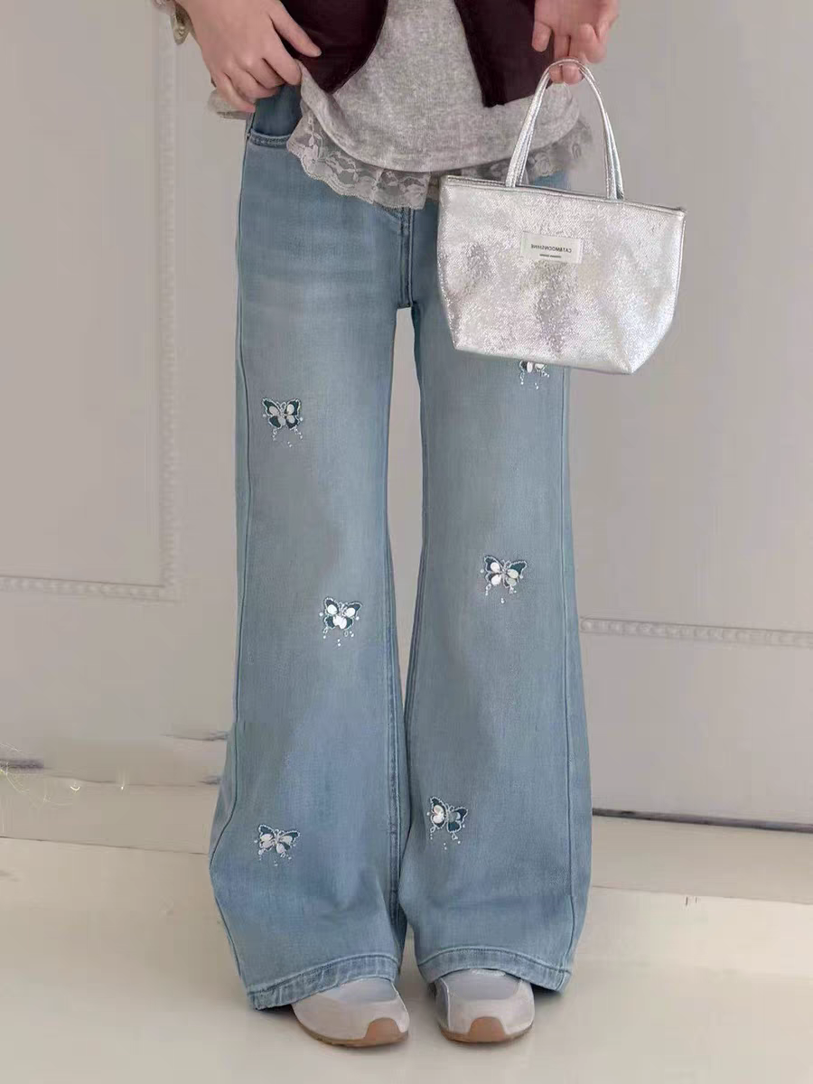 特价品牌童装26年春款韩版儿童牛仔裤长裤裤子女童喇叭裤闪亮蝴蝶