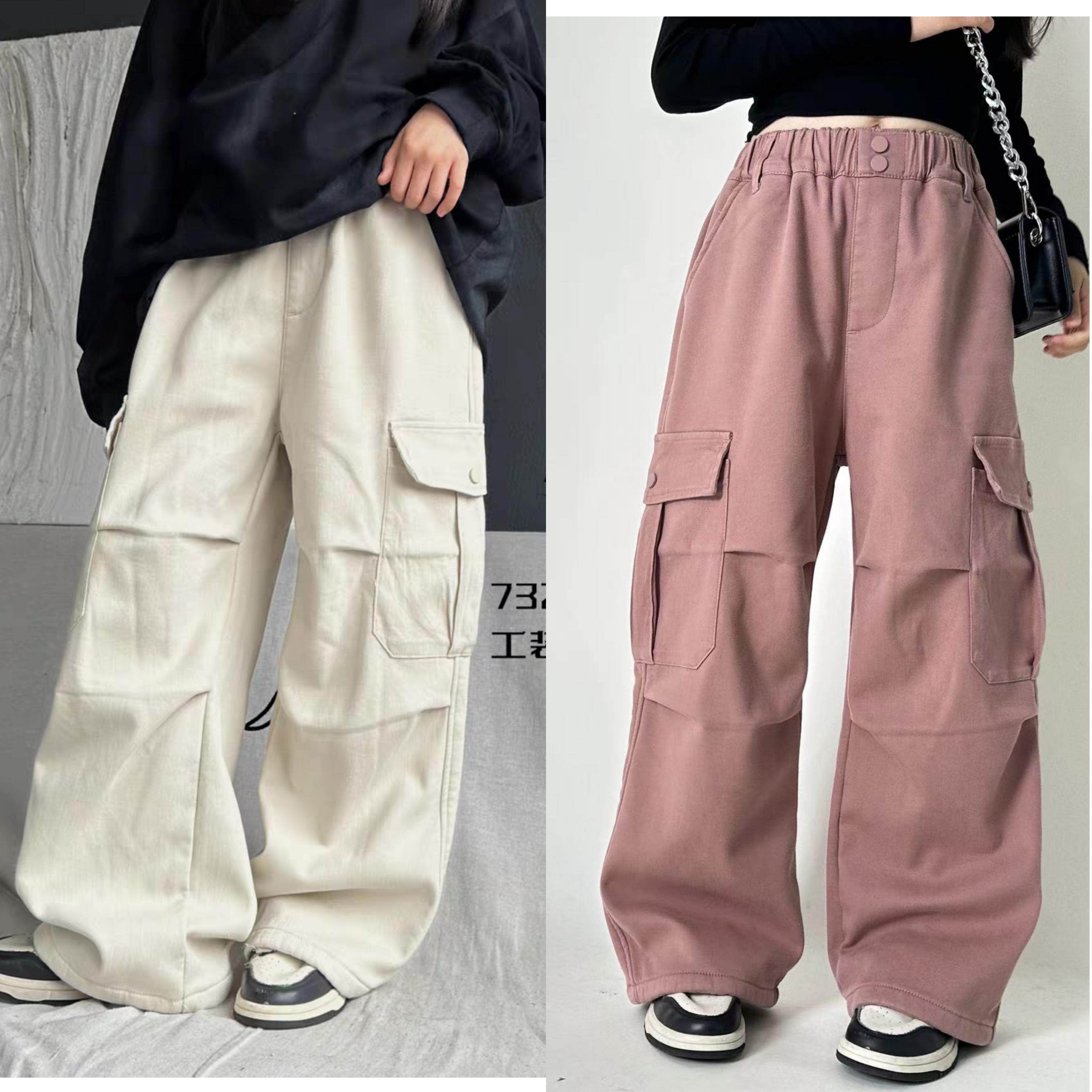 亏清no退no换爱木橦品牌童装冬款一体绒工装裤儿童裤子女童男童