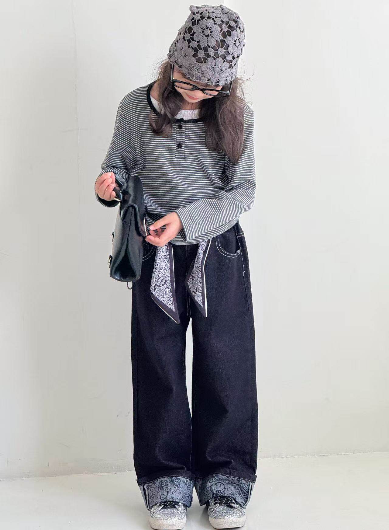 大E小e品牌童装秋款韩版牛仔裤长裤裤子儿童女童深蓝色直筒裤